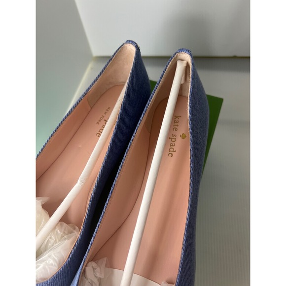 Kate Spade Nelly Denim Ballet Flats Silver Cap Toe Fringe‎ Women size 9.5 - Picture 8 of 9